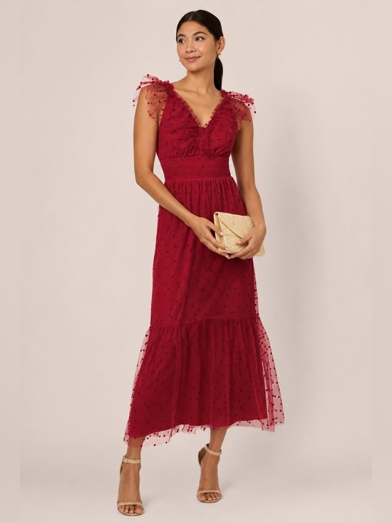 Adrianna Papell Dresses & Skirts - Adrianna by Adrianna Papell Dot Tulle Ruffle Dress in Size 4 NWT